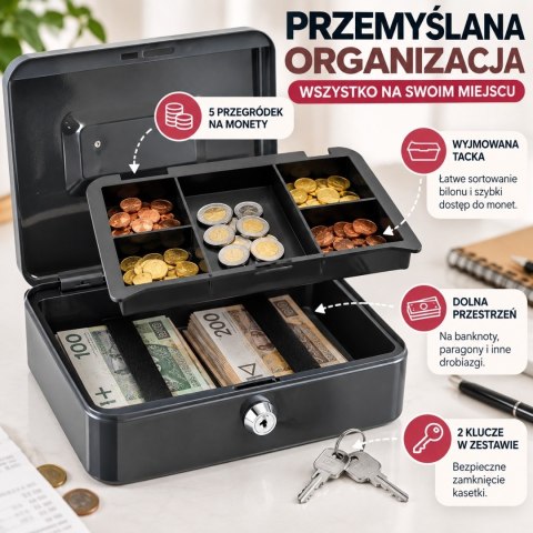 Kasetka na pieniądze metalowa ciemnoszara 25cm kasetka transportowa
