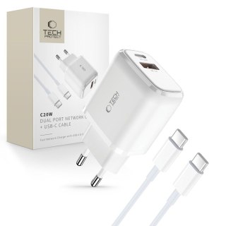 Ładowarka sieciowa C20W USB-C USB-A 20W z kablem USB-C - biała