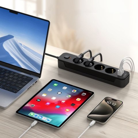 Listwa zasilająca przedłużacz 4 gniazda 240V USB-A USB-C 2m - czarna