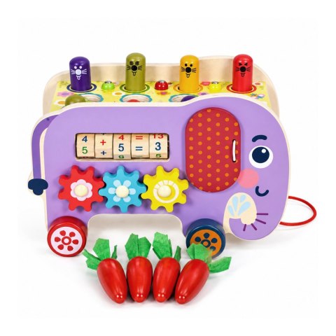 Drewniana kostka edukacyjna słonik 8w1 wózek sorter cymbałki łowienie robaczków ECOTOYS
