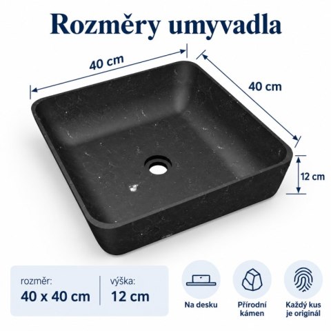 Umywalka z kamienia naturalnego Inachos - kolor czarny