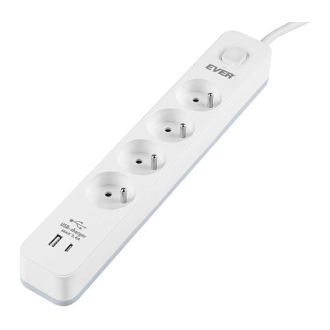 Listwa antyprzepięciowa Ever Protect 4PL 1A1C USB 1,5m biała
