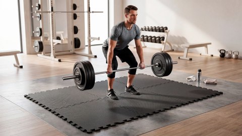 Mata ochronna pod sprzęt fitness i do ćwiczeń na siłowni, puzzle 60x60cm, zestaw 9 szt., REBEL ACTIVE