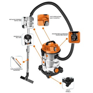 NEO TOOLS Odkurzacz przemysłowy 1400W, zbiornik 30 L