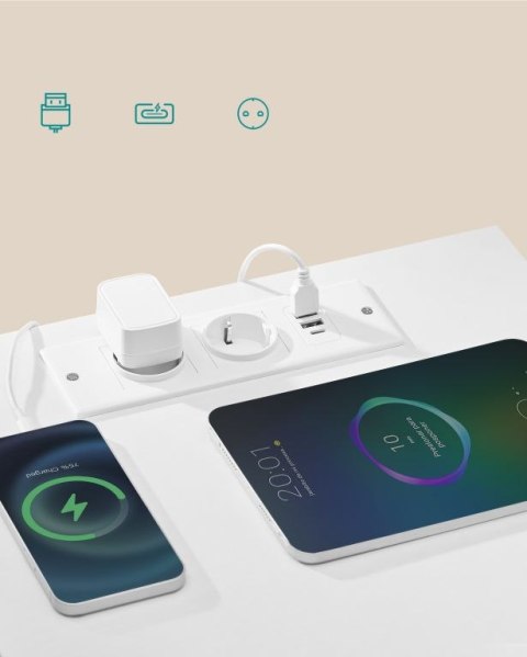 Nowoczesna szafka nocna z LED, USB i 2 szufladami, biała