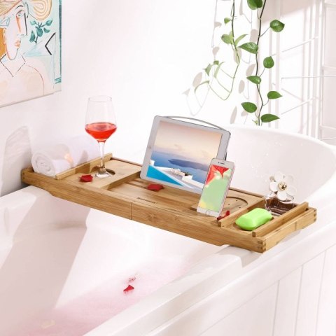 Półka bambusowa na wannę z regulacją i przegródkami