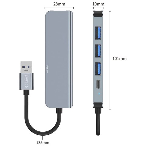 5w1 HUB rozdzielacz USB-A na USB-A USB-C - szary