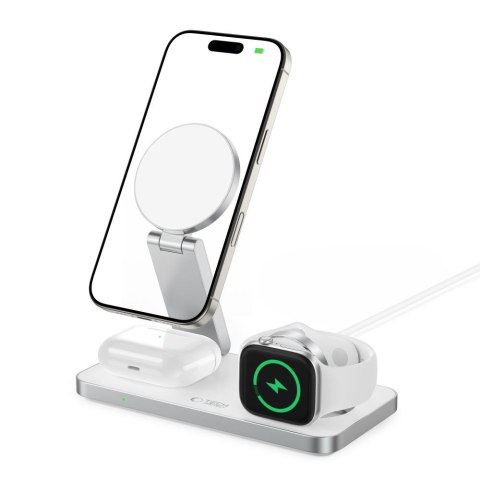 Ładowarka indukcyjna 3w1 do iPhone Apple Watch AirPods + kabel USB-C MagSafe - biała