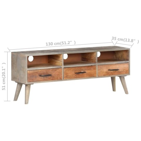 Szafka pod TV, szara, 130x35x51 cm, lite, surowe drewno mango