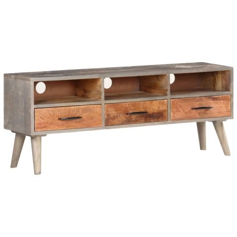 Szafka pod TV, szara, 130x35x51 cm, lite, surowe drewno mango