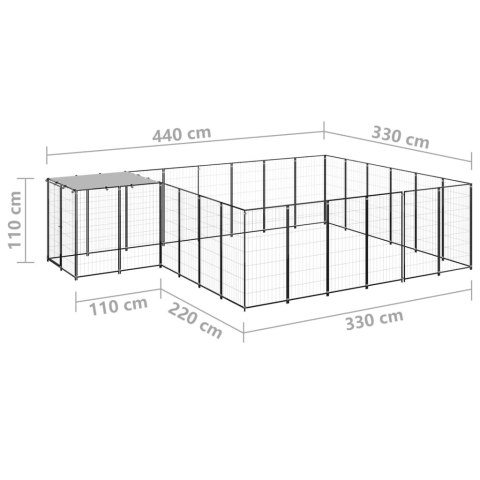 Kojec dla psa, czarny, 12,1 m², stalowy