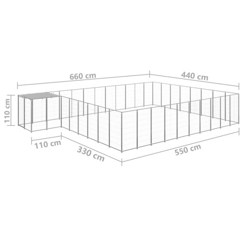 Kojec dla psa, srebrny, 25,41 m², stalowy