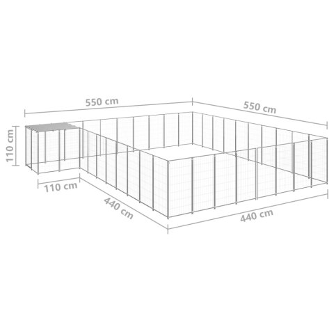 Kojec dla psa, srebrny, 25,41 m², stalowy