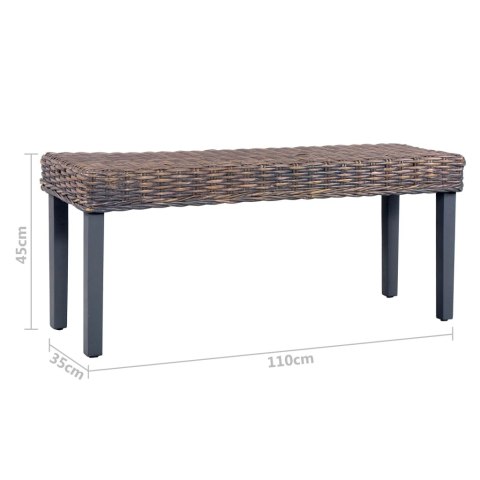 Ławka, 110 cm, szara, rattan kubu i lite drewno mango
