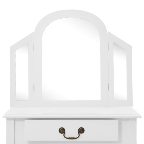Toaletka ze stołkiem, biała, 65x36x128 cm, drewno paulowni, MDF