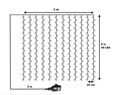 Świąteczna kurtyna świetlna - 3x6m, 600 LED, kolorowa