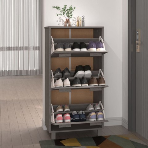 Szafka na buty, jasnoszara, 59,5x35x117 cm, lite drewno sosnowe