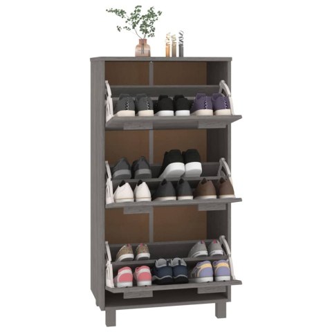 Szafka na buty, jasnoszara, 59,5x35x117 cm, lite drewno sosnowe