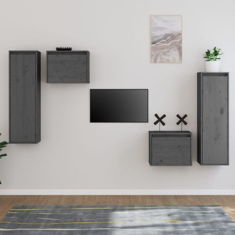 Szafki pod TV, 4 szt., szare, lite drewno sosnowe