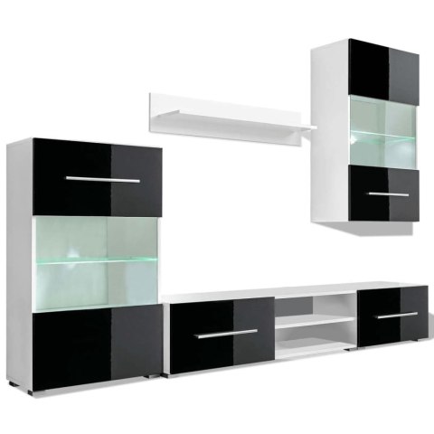 Meble do salonu z szafką pod TV i podświetleniem LED, 5 elementów, czarne