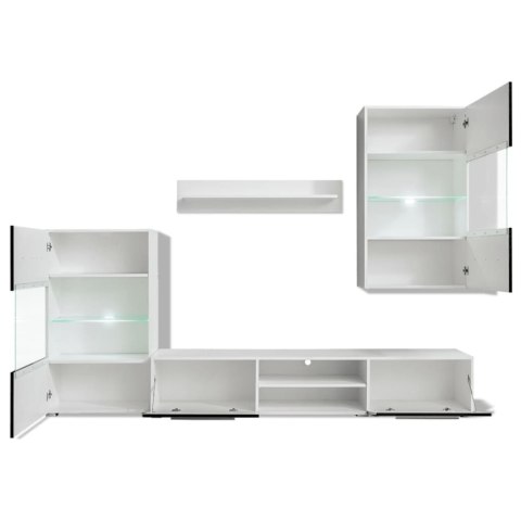 Meble do salonu z szafką pod TV i podświetleniem LED, 5 elementów, czarne