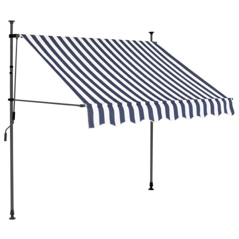 Ręcznie zwijana markiza z LED, 150 cm, niebiesko-biała