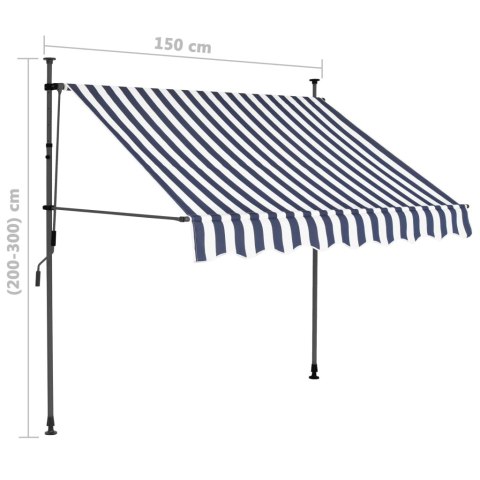 Ręcznie zwijana markiza z LED, 150 cm, niebiesko-biała