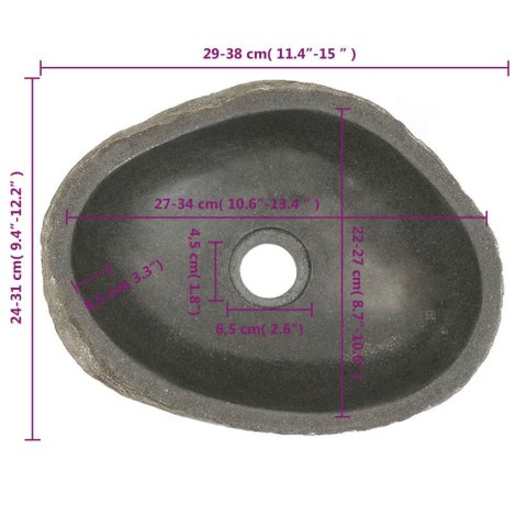 Umywalka z kamienia rzecznego, owalna, 30-37 cm