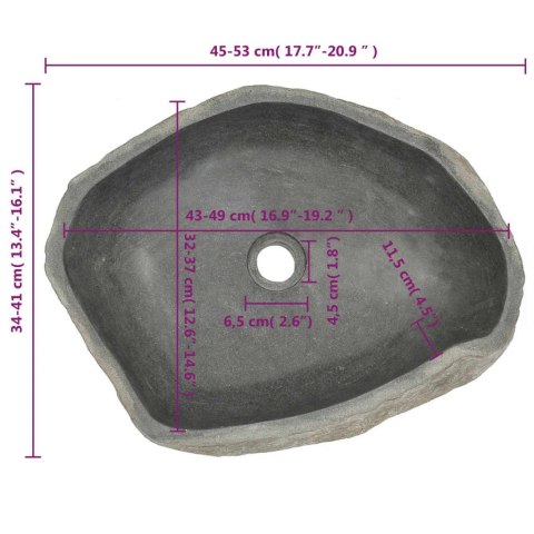 Umywalka z kamienia rzecznego, owalna, 46-52 cm