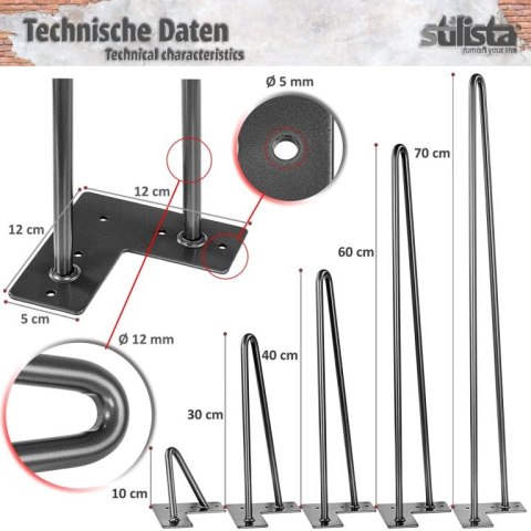 STILISTA Noga meblowa z 2 drążków, 71 cm, szara
