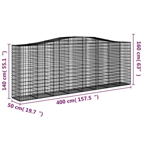 Kosze gabionowe, 8 szt, 400x50x140/160 cm, galwanizowane żelazo