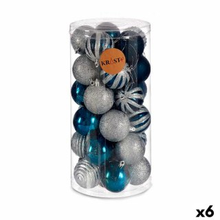 Zestaw bombek choinkowych Krist+ HM20087-061/003 Niebieski Srebrzysty Plastikowy Ø 6 cm (6 Sztuk)