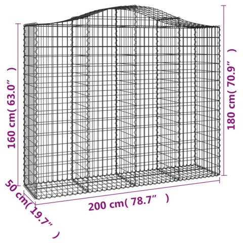Kosze gabionowe, 15 szt, 200x50x160/180cm, galwanizowane żelazo