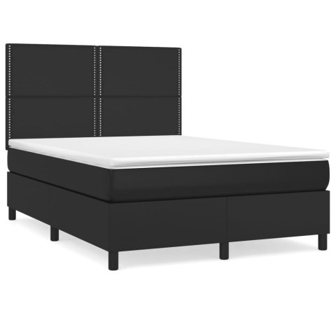 Łóżko kontynentalne z materacem, czarne, ekoskóra 140x190 cm