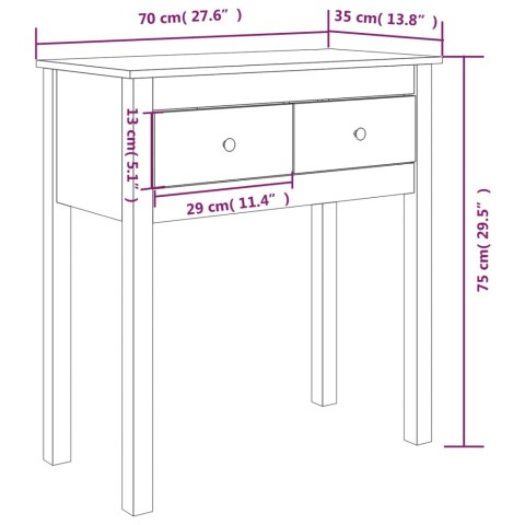 Stolik konsolowy, 70x35x75 cm, lite drewno sosnowe