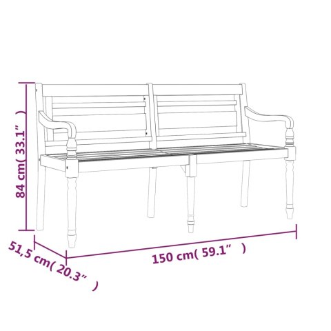 Ławka Batavia z antracytowy poduszką,150 cm, lite drewno tekowe