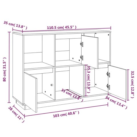 Szafka, 110,5x35x80 cm, lite drewno sosnowe