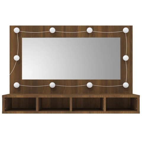 Szafka z lustrem i LED, brązowy dąb, 90x31,5x62 cm