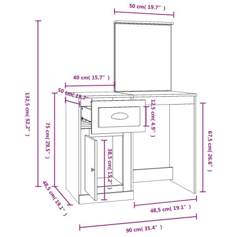 Toaletka z lustrem, czarna, 90x50x132,5 cm