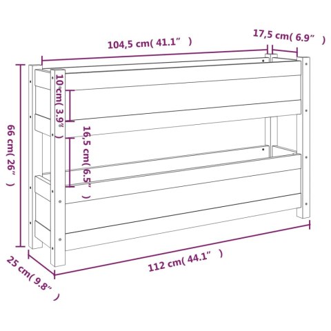 Donica, szara, 112x25x66 cm, lite drewno sosnowe