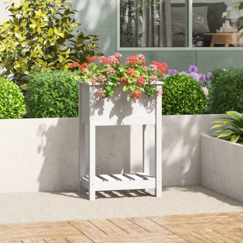Donica z półką, biała, 54x34,5x81 cm, lite drewno sosnowe