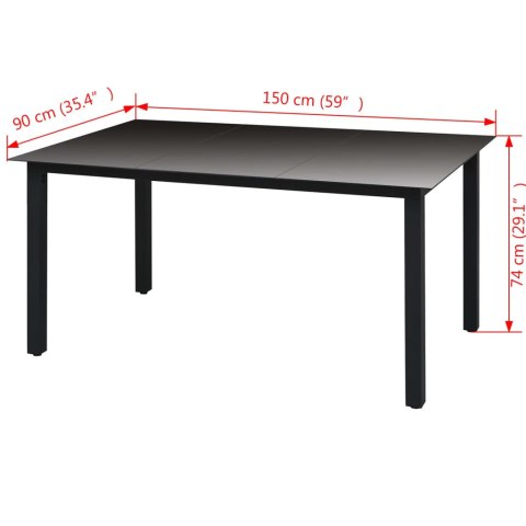 Stół ogrodowy, czarny, 150x90x74 cm, aluminium i szkło