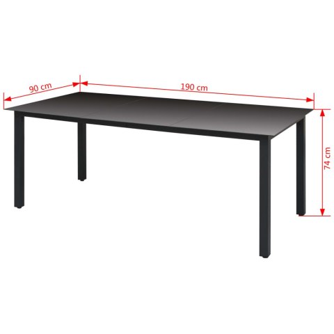 Stół ogrodowy, czarny, 190x90x74 cm, aluminium i szkło