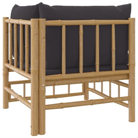 Narożna sofa ogrodowa z ciemnoszarymi poduszkami, bambusowa