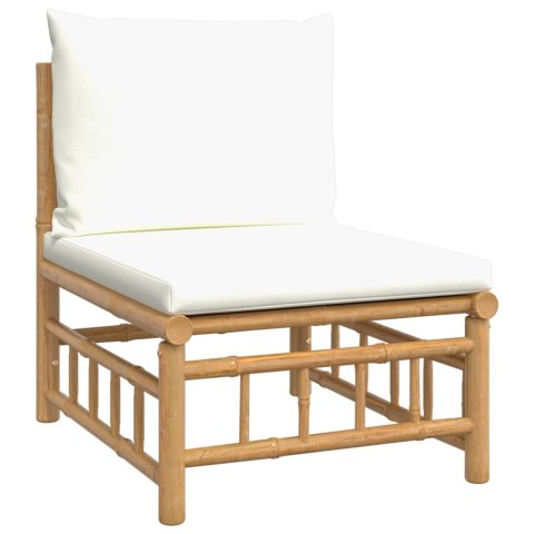 Ogrodowa sofa środkowa, kremowe poduszki, bambus