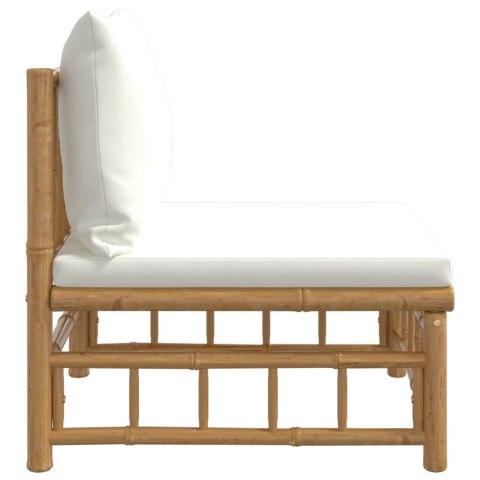 Ogrodowa sofa środkowa, kremowe poduszki, bambus