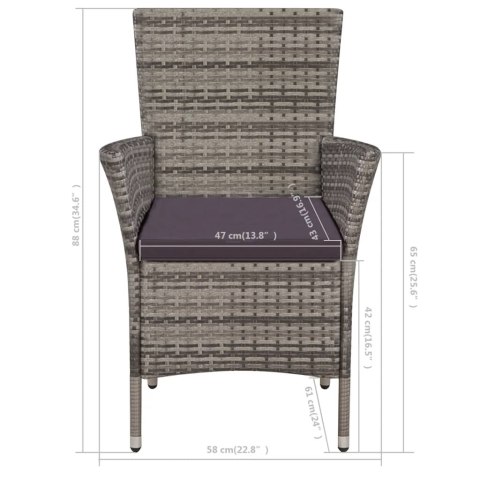 3-cz. zestaw mebli bistro, rattan PE, szary