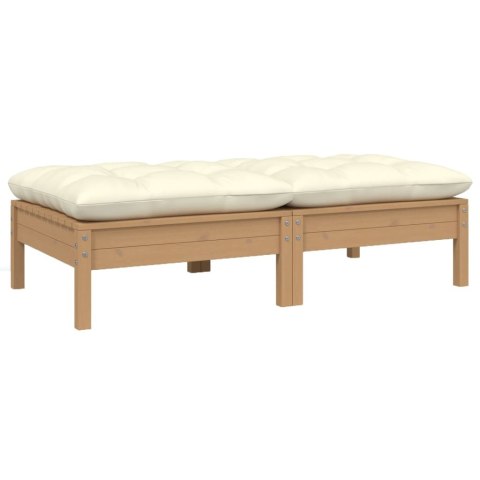 2-osobowa sofa ogrodowa z kremowymi poduszkami, drewno sosnowe