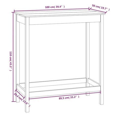 Stolik barowy, 100x50x110 cm, lite drewno sosnowe