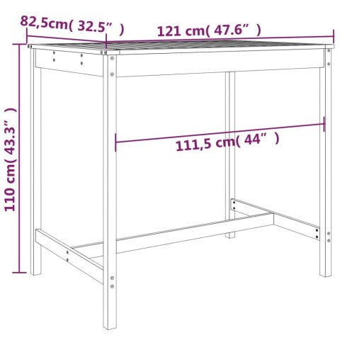 Stolik ogrodowy, szary, 121x82,5x110 cm, lite drewno sosnowe